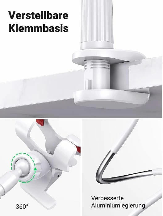 Mbajtëse fleksibile gooseneck për celular/tablet UGREEN 30488, 4-7.2", krah 90 cm, rrotullim 360°, e bardhë