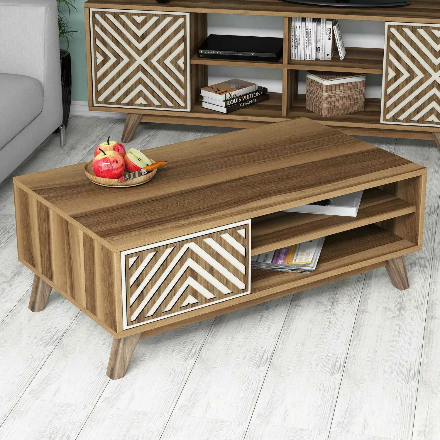 Tavolinë e ulët Skye Decor, ngjyrë arre, krem