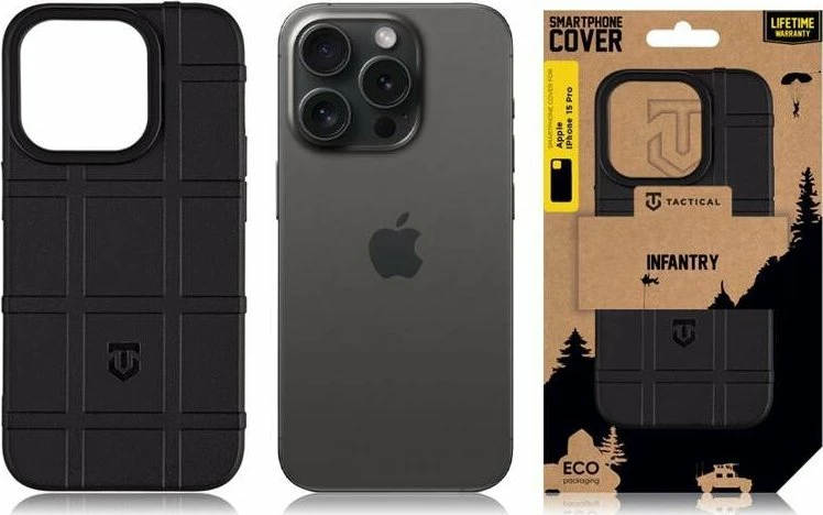 Mbështjellës Tactical Infantry për Apple iPhone 15 Pro, TPU, i zi