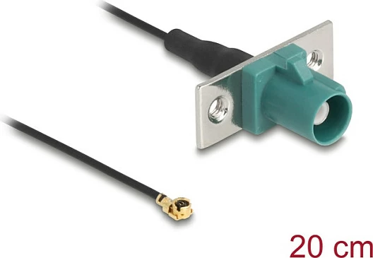 Kabll antene DeLOCK 90732, FAKRA E në I-PEX MHF1, 0.2 m, 50 Ω, zi/turkeze
