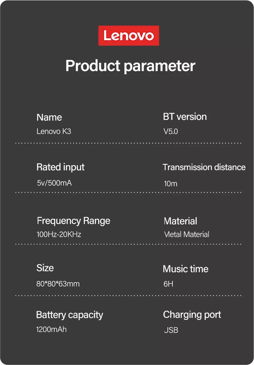 Altoparlant Lenovo K3 me Bluetooth, i hirtë
