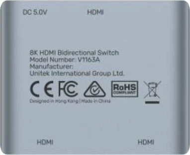Switch HDMI bidireksional Unitek 2.1 8K 2-në-1, argjendtë