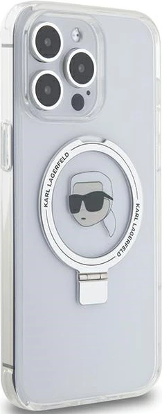Mbështjellës Karl Lagerfeld KLHMP15LHMRSKHH për iPhone 15 Pro 6.1", me unazë Ring Stand, MagSafe, Bardhë