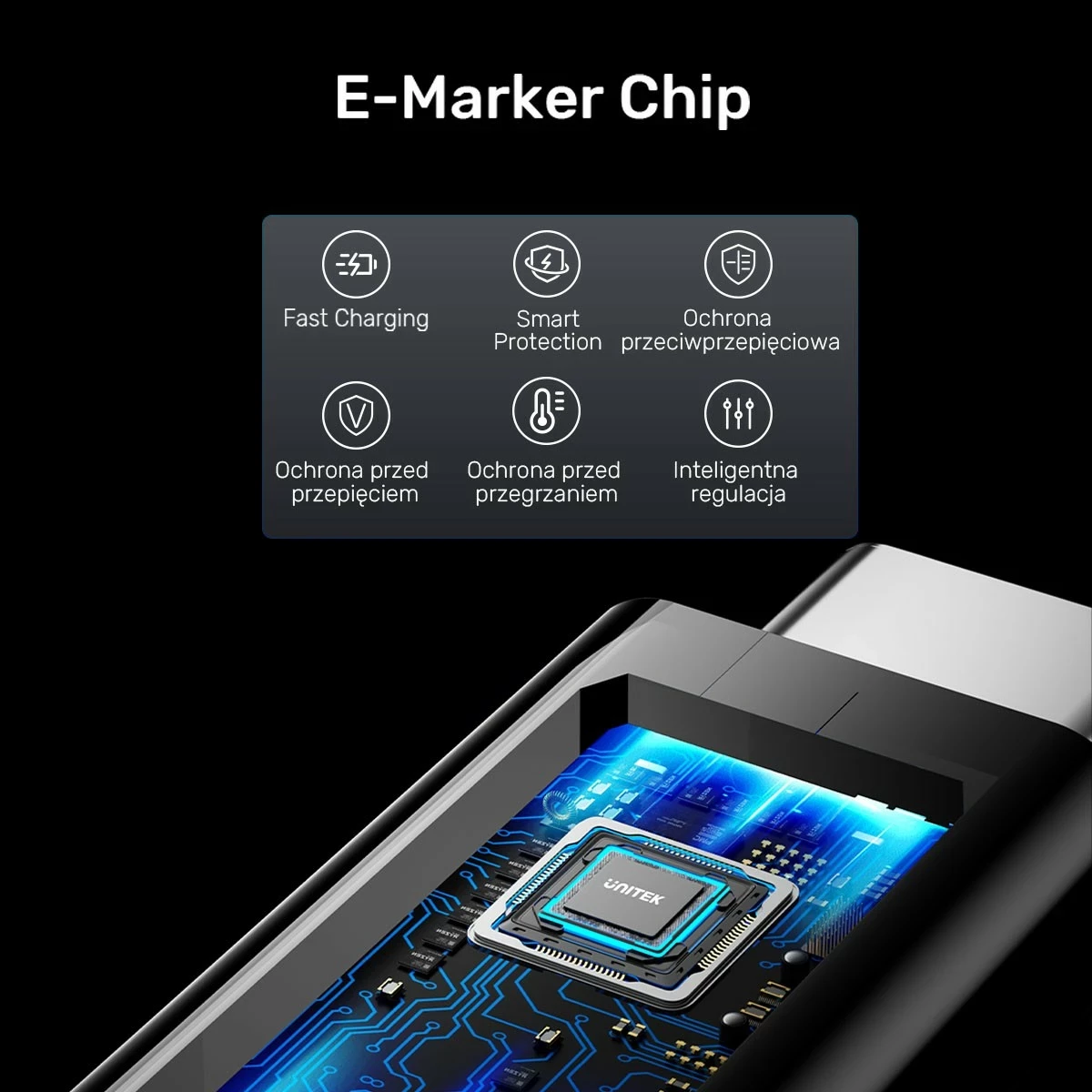 Kabëll USB-C Unitek 4.0, 100W, 40Gbps, 8K, 2m, zi