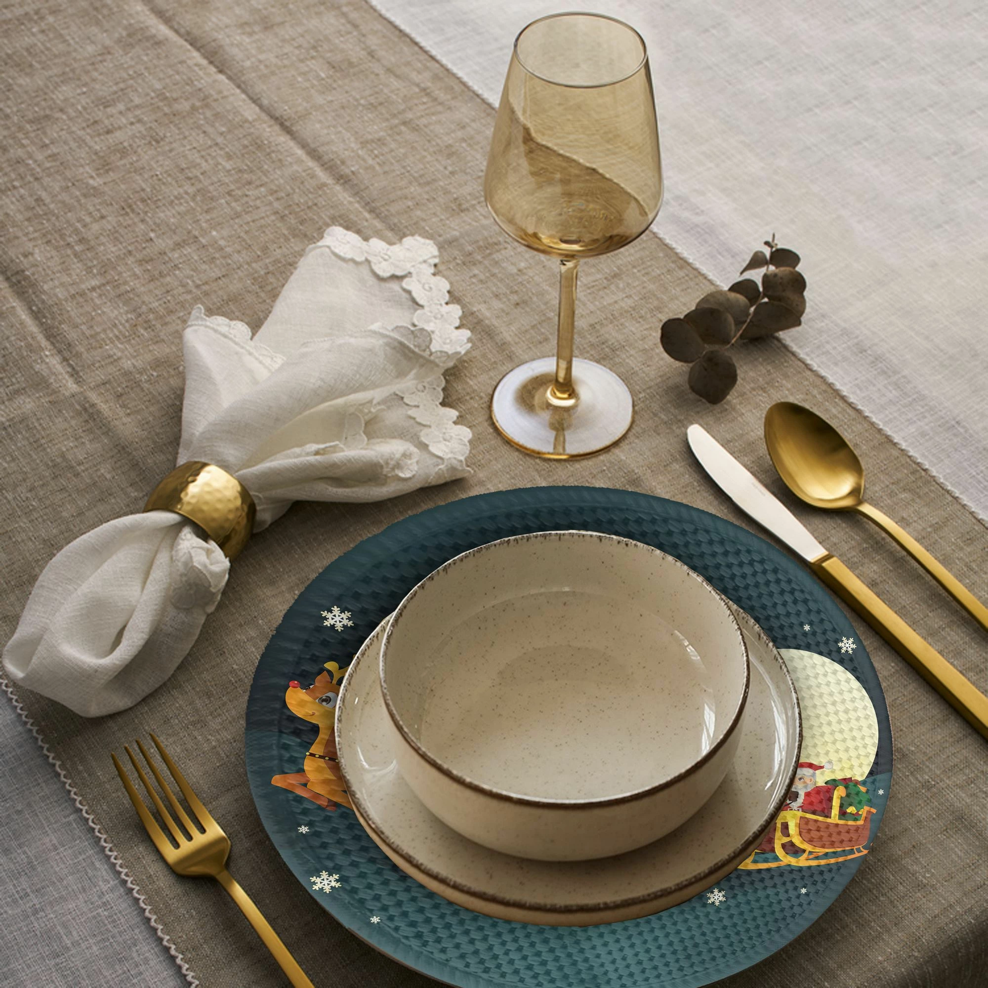 Set 4 copë mbrojtëse tavoline Hermia Concept, model festiv, 37cm
