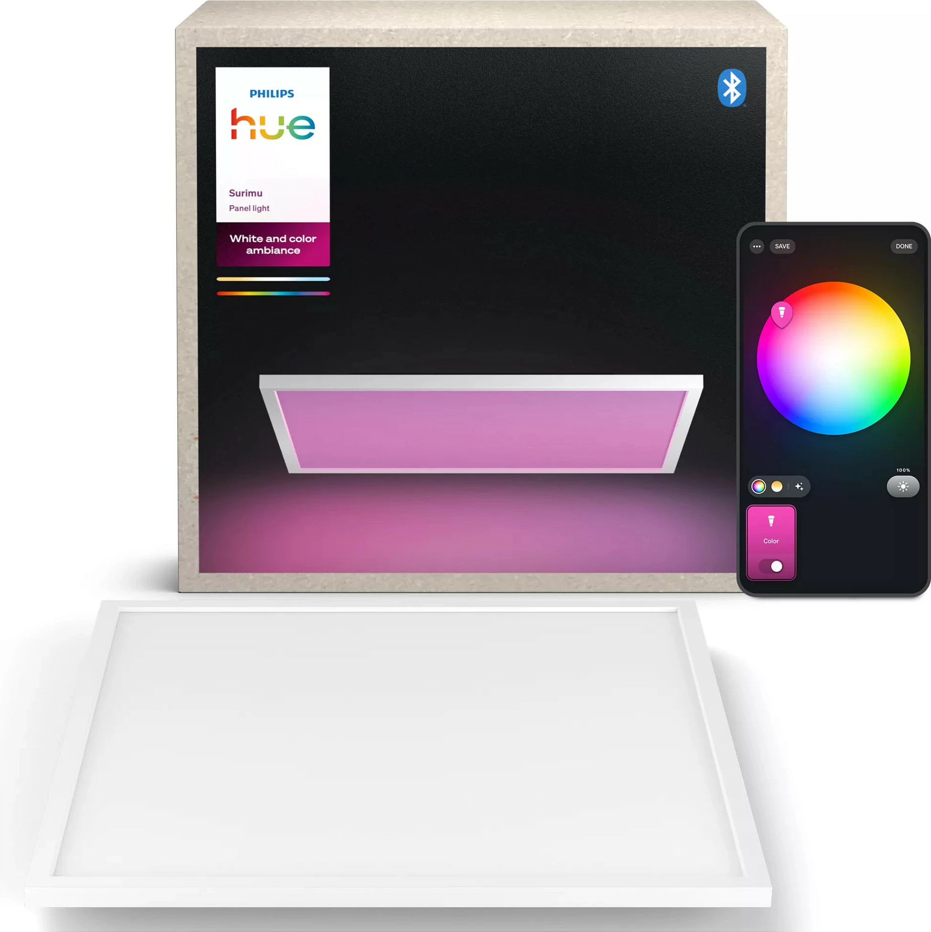 Panel ndriçimi smart Philips Hue Surimu 60x60 cm, White & Color Ambiance, Bluetooth/Zigbee, i bardhë