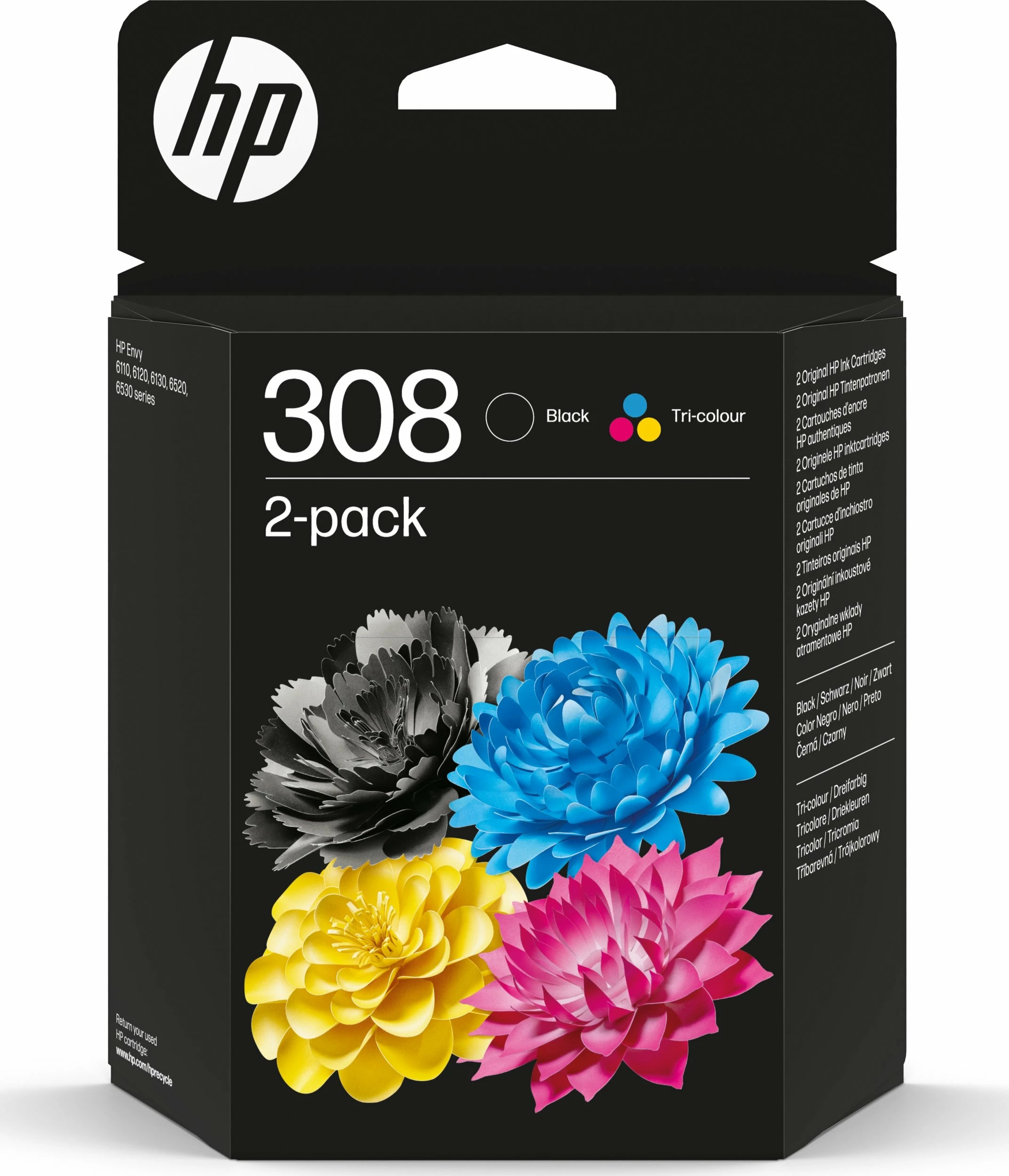 Kartrixh boje HP 308 (6L6S6UE), 160/120 faqe, e zezë/tri-ngjyrëshe, 2 copë