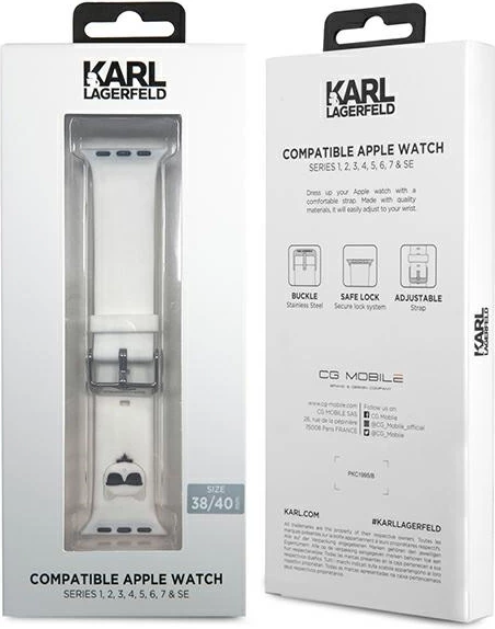 Rrip silikoni për Apple Watch Karl Lagerfeld Silicone Choupette Head, i bardhë, 38/40/41mm