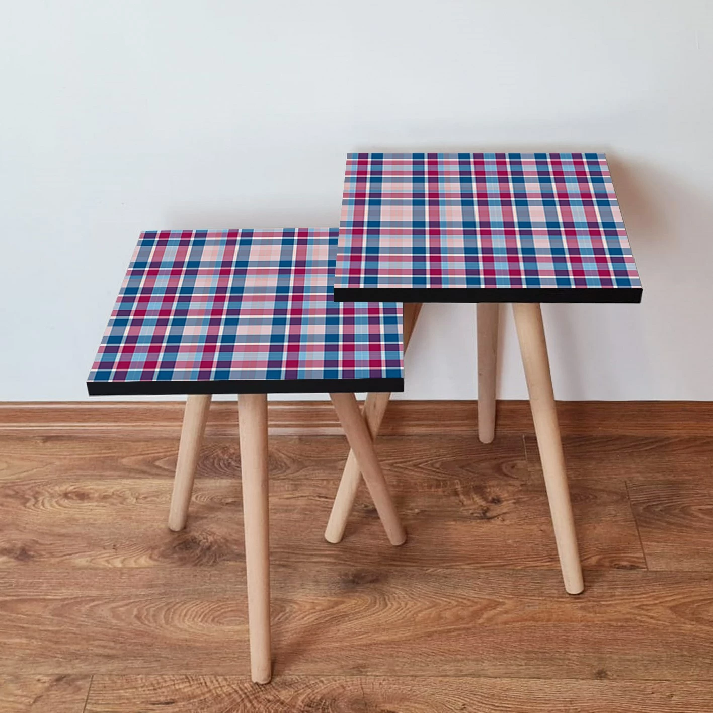 Set tavolinash të mbivendosura, Skye Decor, 2 copë, blu e errët, rozë, rozë e çelët, 2Shp368