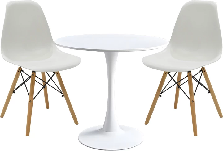 Set tavoline me karrige Elijah-Julita, 3 pjesë, ngjyrë e bardhë, këmbë druri natyrale, Φ60x74cm