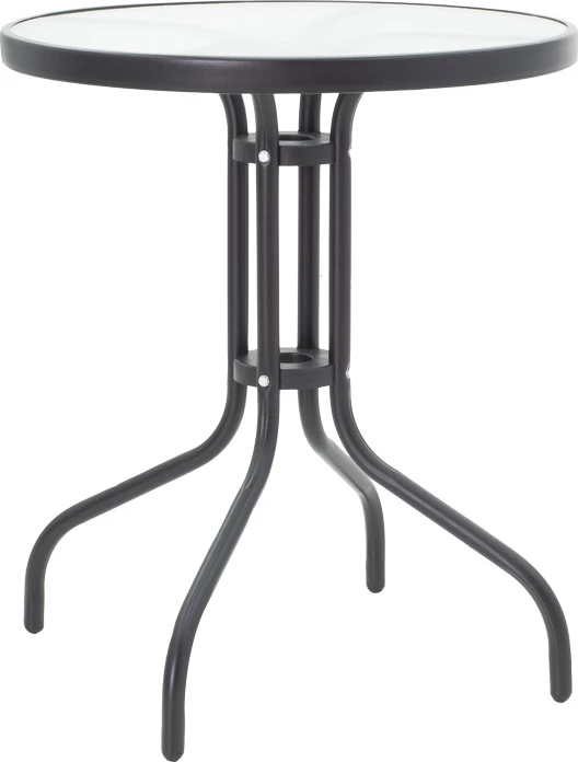 Tavolinë me karrige për terasë, 3 pjesë, ngjyrë e zezë, metal-xham, D60x70cm