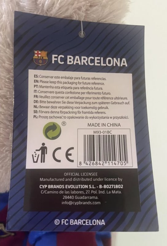 Arush maskot FC Barcelona Hikvision M93-01BC, shumëngjyrëshe, 35 cm