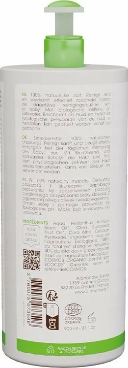 Emulsion pastruese Alphanova Bebe Bio Liniment Oléo-Calcaire 900 ml me pompë