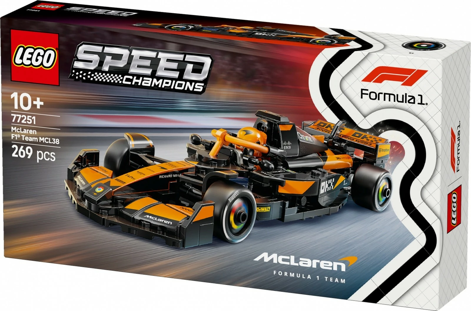 Set LEGO Speed Champions McLaren F1 Team MCL38, 269 pjesë, portokalli/zezë