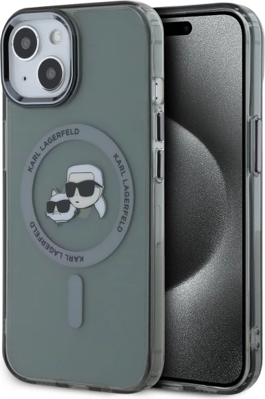 Mbështjellës Karl Lagerfeld KLHMP15SHLSKCK për iPhone 15 6.1", i fortë, MagSafe, i zi