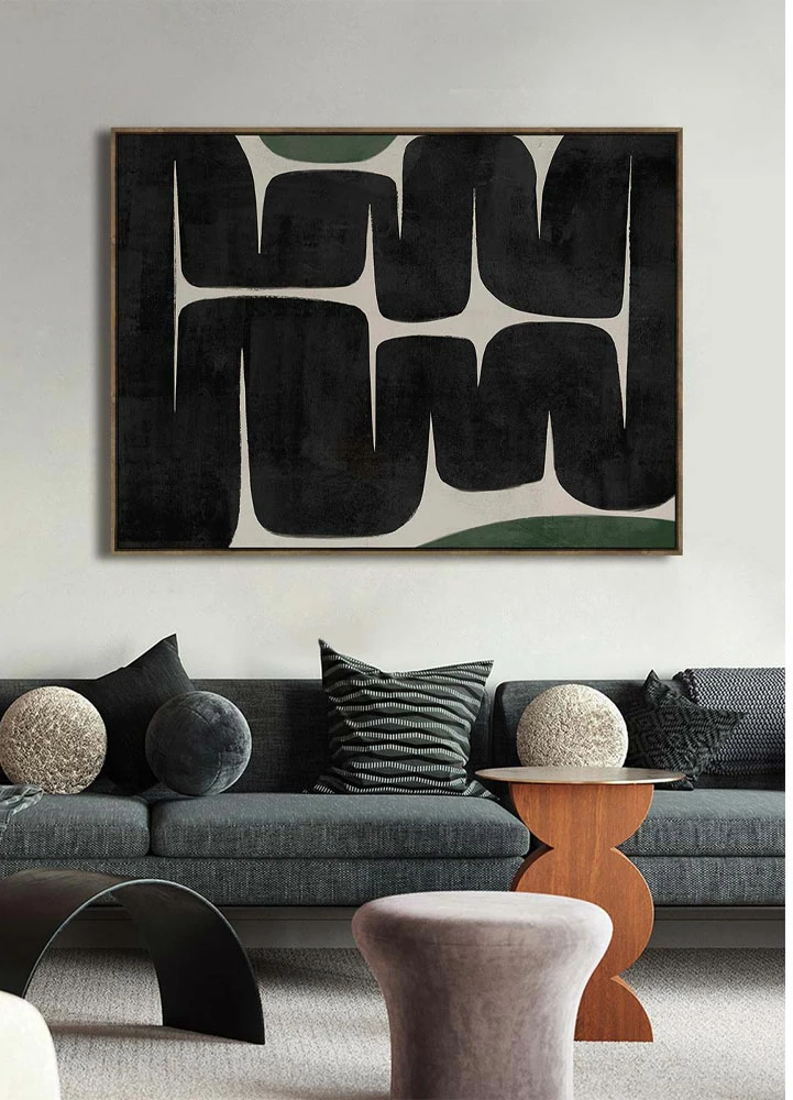 Pikturë dekorative Pathway, kanavacë, ngjyrë e zezë, bezhë, ulliri, MDF, 90x120x4cm