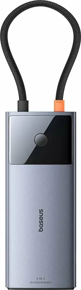 Hub USB Baseus Metal Gleam Series II 6-në-1 USB-C, HDMI 4K@60Hz, RJ-45 1Gbps, USB-C PD 100W, 2x USB-A 3.2 Gen2 10Gbps, gri