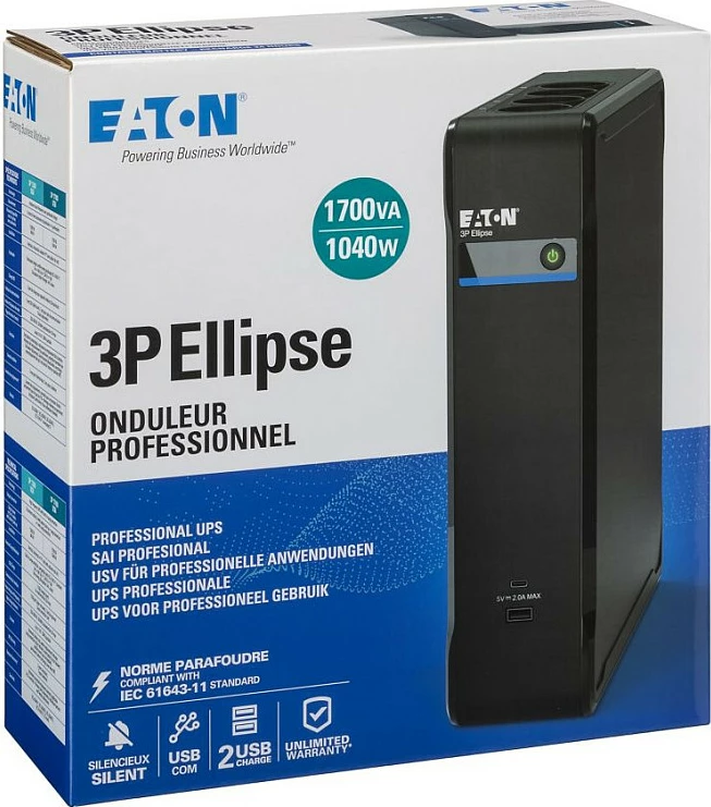 UPS Eaton 3P Ellipse, Standby (Offline), 1.7 kVA, 1040 W, 8x C13, i zi