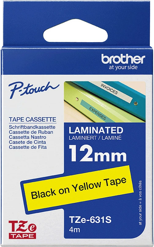 Shirit etikete Brother TZe-631S, 12mm x 4m, shkrim i zi në të verdhë