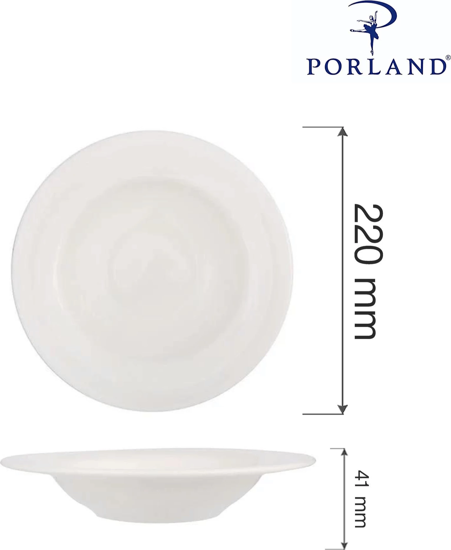 Pjatë e thellë Porland Dove 220 mm porcelan, krem, set 6 copë