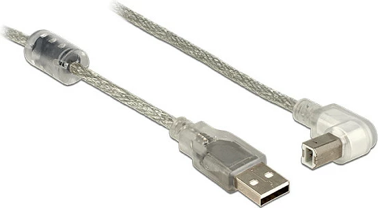 Kabëll USB DeLOCK 84811, USB-A në USB-B, USB 2.0, 0.5 m, me ferit, i argjendtë/transparent