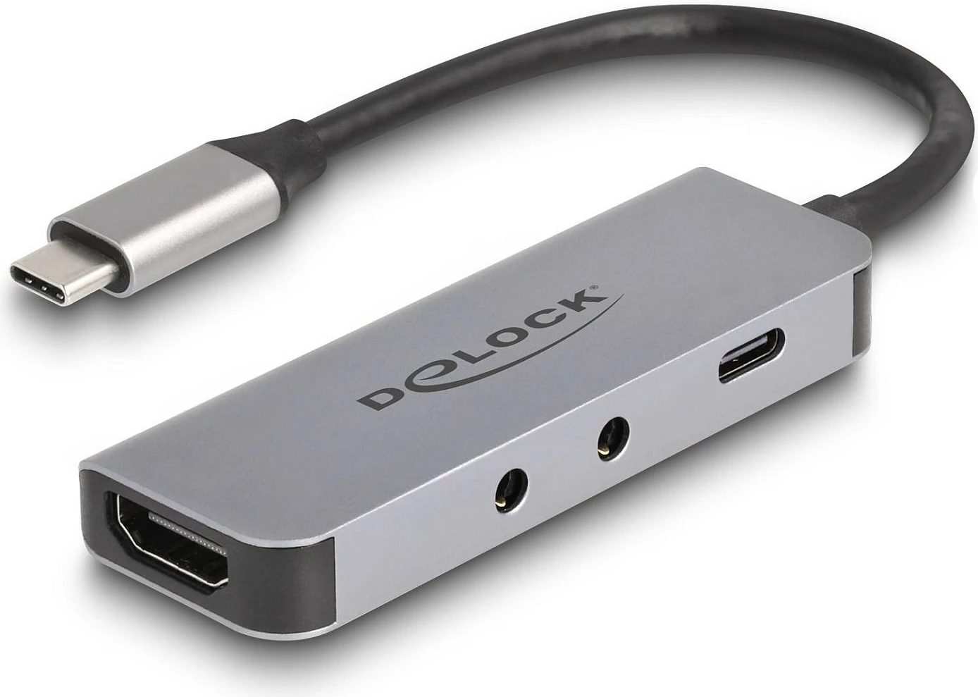 Adapter USB-C DeLOCK 61064, HDMI 4K 60Hz, 2x 3.5mm audio, USB-C PD 95W, gri