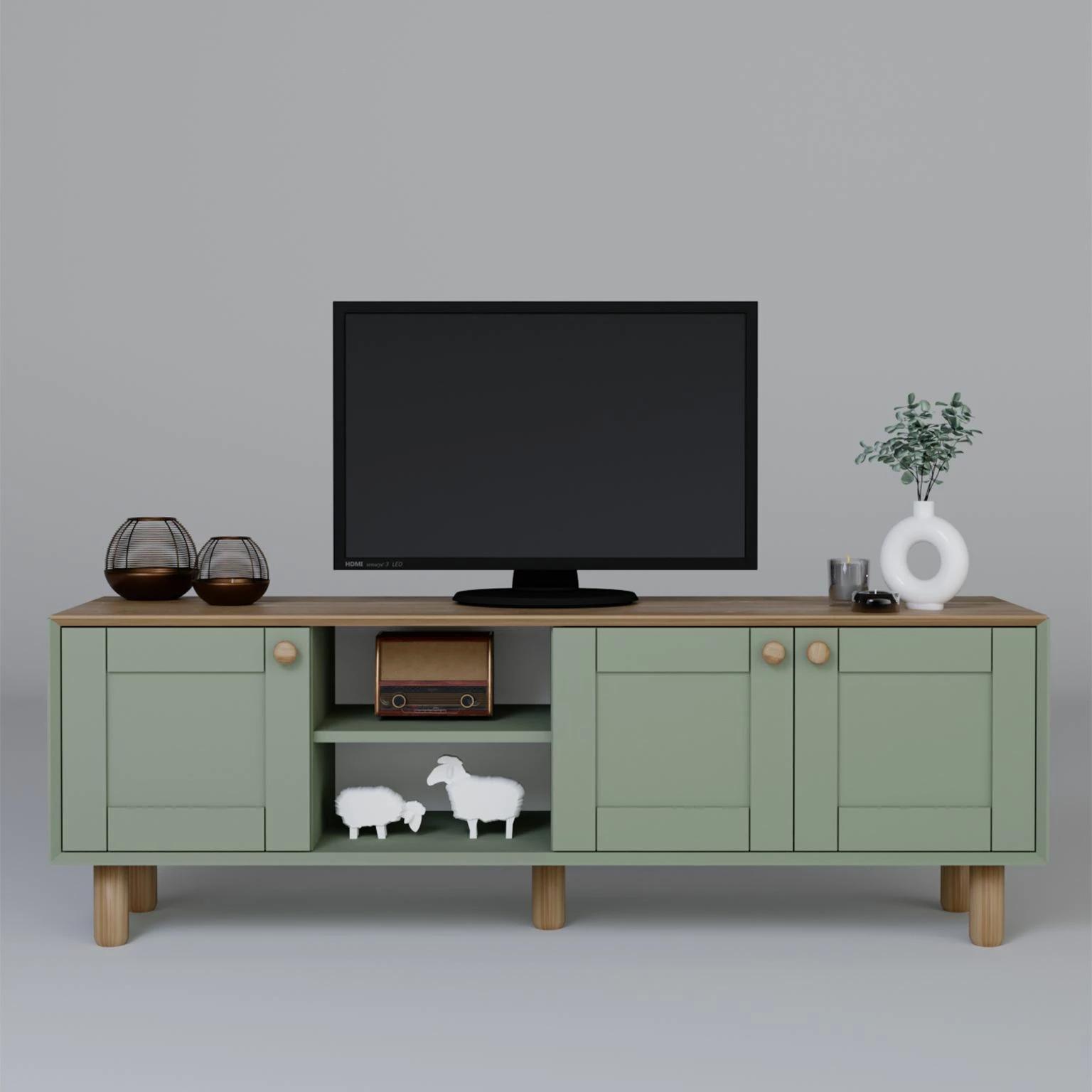 Komodë TV Skye Decor, stil bohemian, ngjyrë e gjelbër, 1600-84