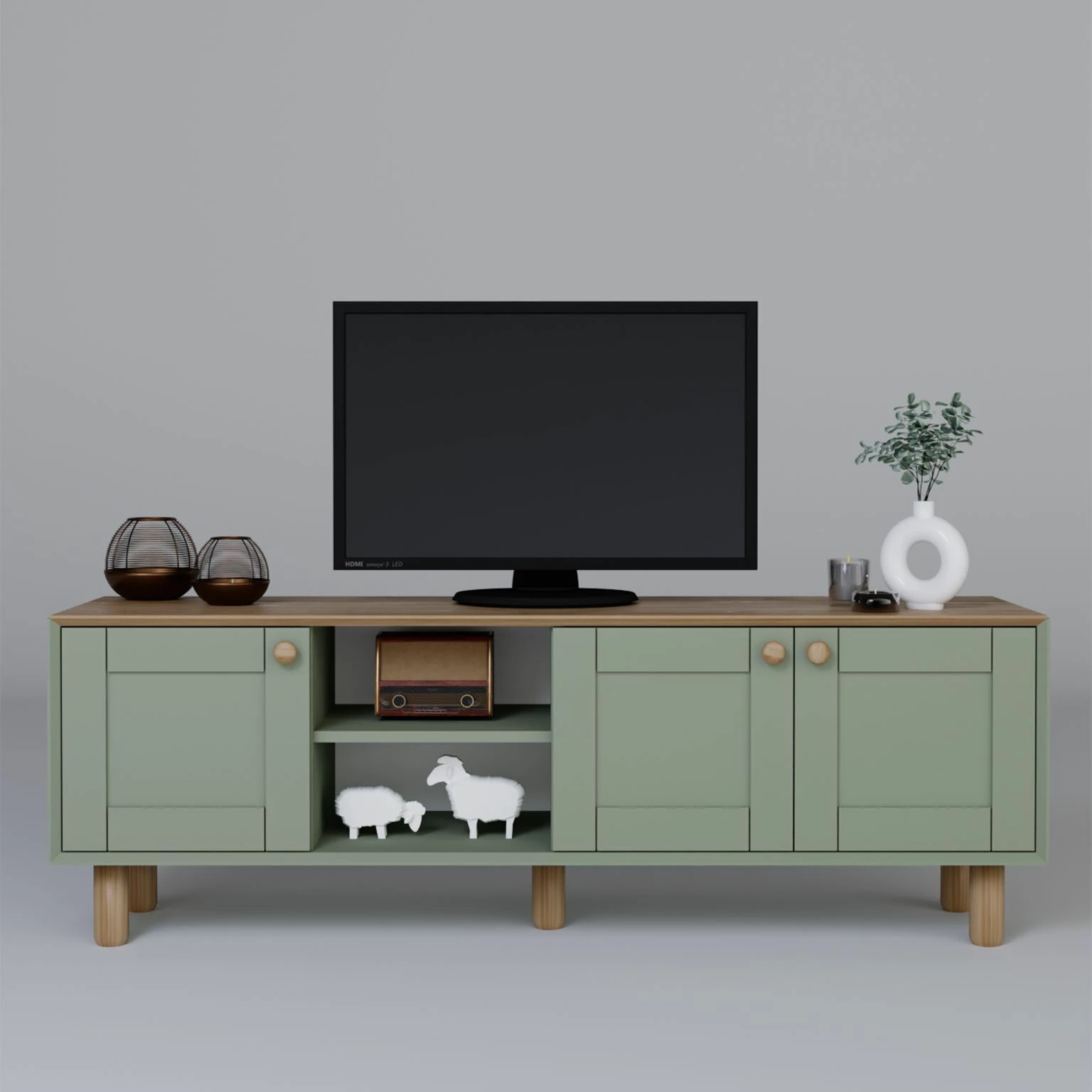 Komodë TV Skye Decor, stil bohemian, ngjyrë e gjelbër, 1600-84