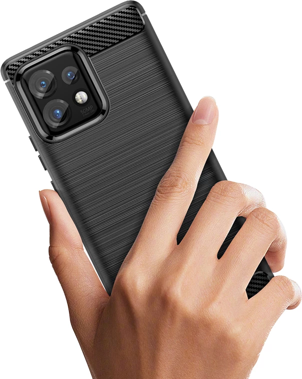 Mbështjellës Hurtel Carbon Case për Motorola Edge 40 Pro, silikon, i zi