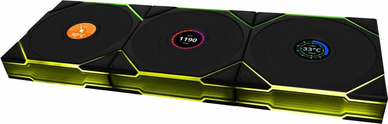 Ventilatorë kasë PC Lian Li UNI FAN TL Wireless LCD 120 Reverse Blade, 120mm, PWM 4-pin, ARGB, zi, 3-pack