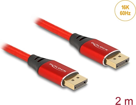 Kabllo DisplayPort DeLOCK 2m 16K 60Hz metal i kuq