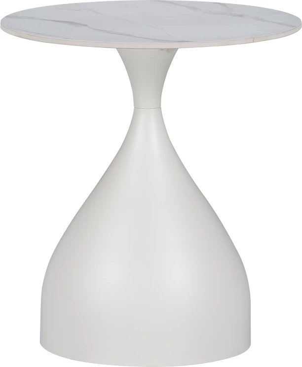 Tavolinë anësore Kirkene, ngjyrë mermeri të bardhë, gur i sinteruar dhe metal i bardhë, D50x50cm