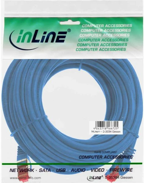 Kabllo rrjeti patchcord InLine 76430B Cat6 30m S/FTP PiMF RJ45-RJ45 250MHz PVC, kaltër