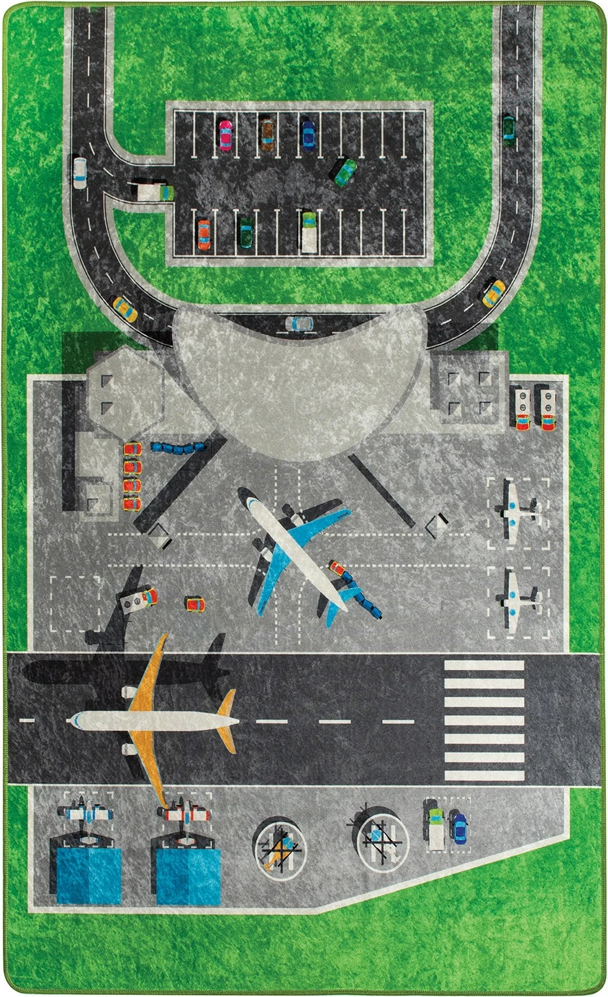 Qilim për fëmijë, dizajn aeroporti, shumëngjyrësh, 100x160cm