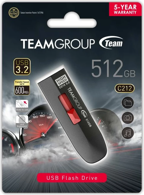 USB memorje TEAMGROUP C212 512GB USB 3.2 Gen2 Type-A 1000/800MB/s, e zezë