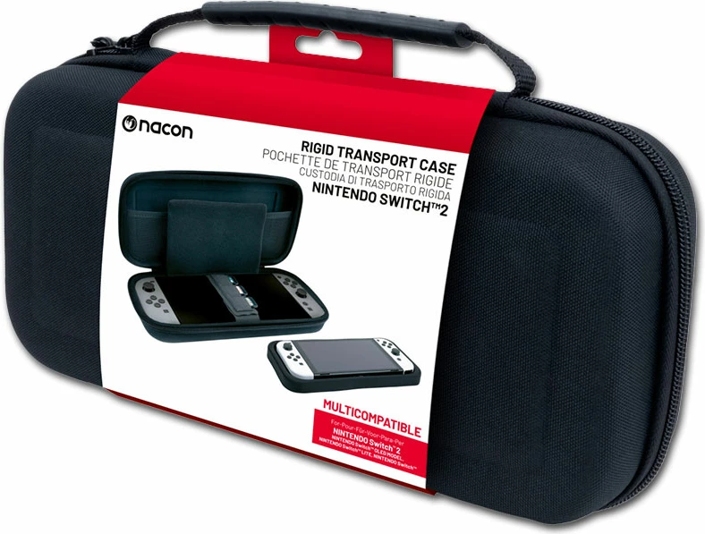 Këllëf udhëtimi Nacon Travel për Nintendo Switch 2, me shell të fortë, me shkumë të brendshme, i zi