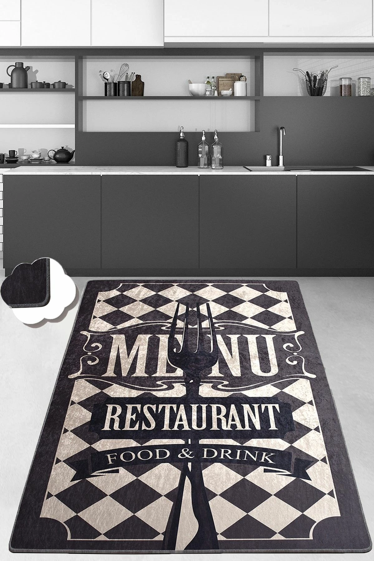 Qilim Conceptum Hypnose, Food And Drink Djt, 80x120cm, ngjyrë e zezë dhe krem
