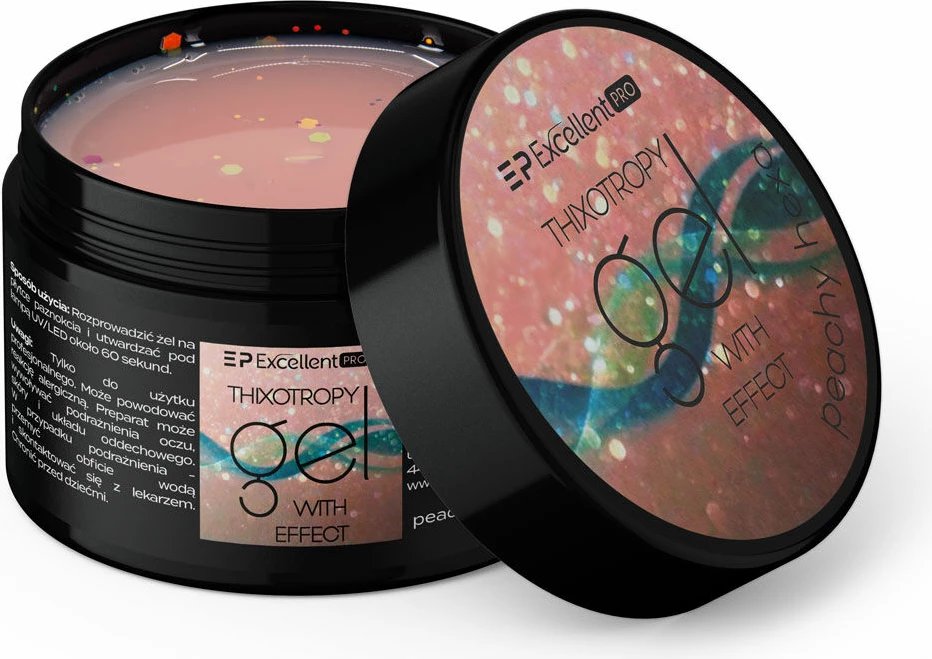 Xhel ndërtues për thonj për femra Excellent PRO Thixotropy Gel With Effect Peachy Hexa, 15g