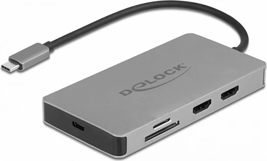 Docking station USB-C DeLOCK 4K Dual HDMI MST, USB 3.2, SD/microSD, LAN, PD 85W, Gri