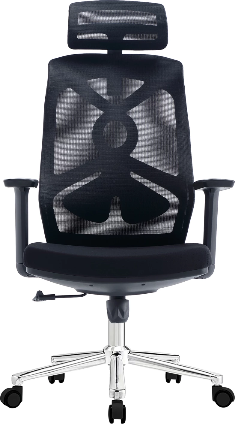 Karrige zyre FLEXORA, material rrjetë e zezë, bazë e kromuar, 60x63x125cm