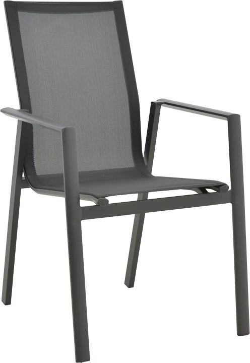 Set tavoline me karrige për terasë, Pinap-Dashiell, alumin i zi, sipërfaqe tavoline natyrale, 5 copë, Φ110x74cm