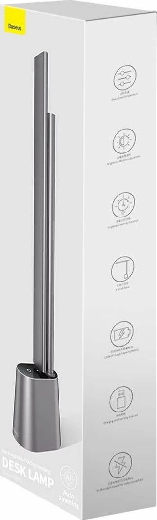 Lampë tavoline Baseus DGZG-0G LED 5W, bateri e integrume, USB-C, 3000-6000K, touch, gri (me kabllo USB-C)