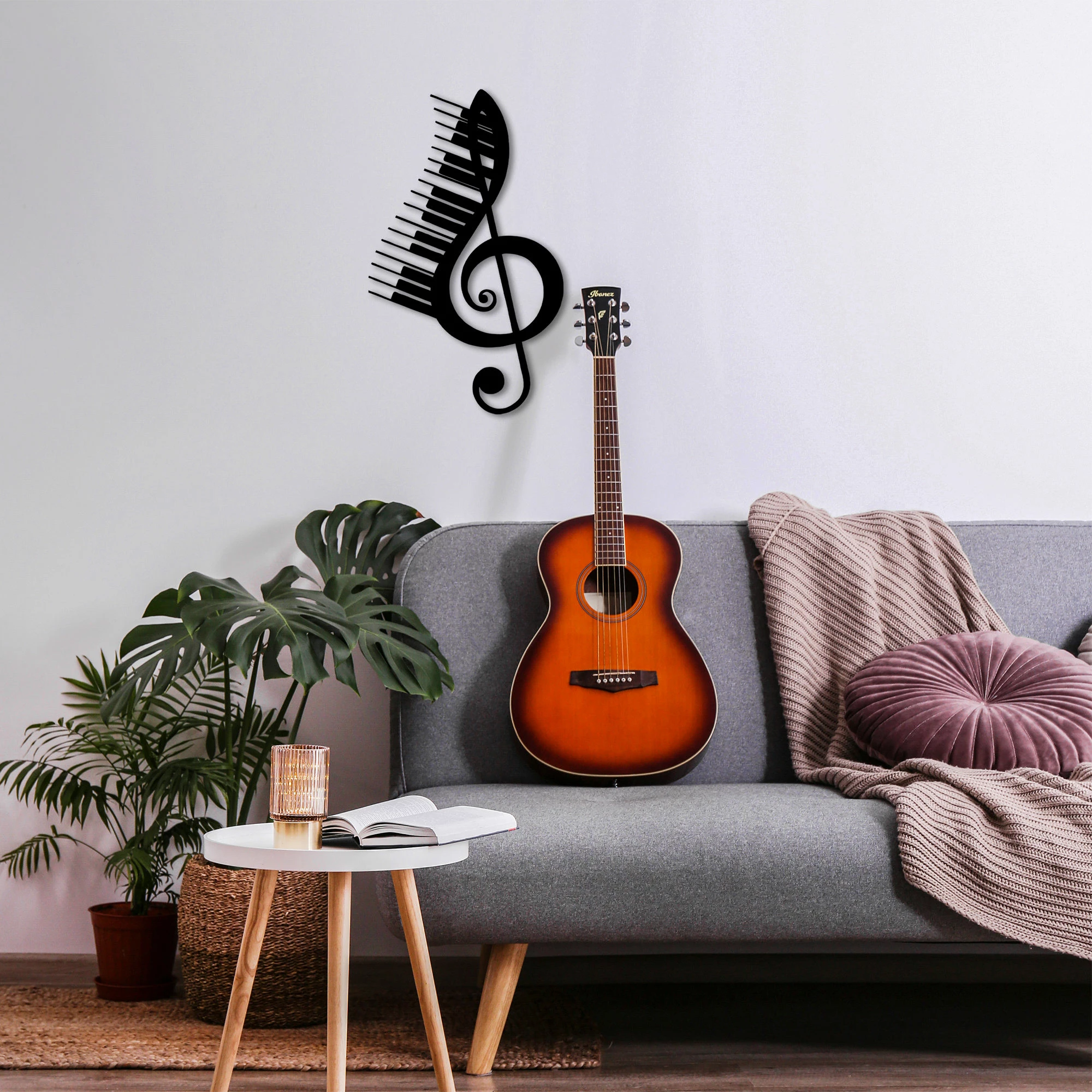 Aksesor dekorativ metalik për mur, temë muzikore, Wallity, 42x69cm