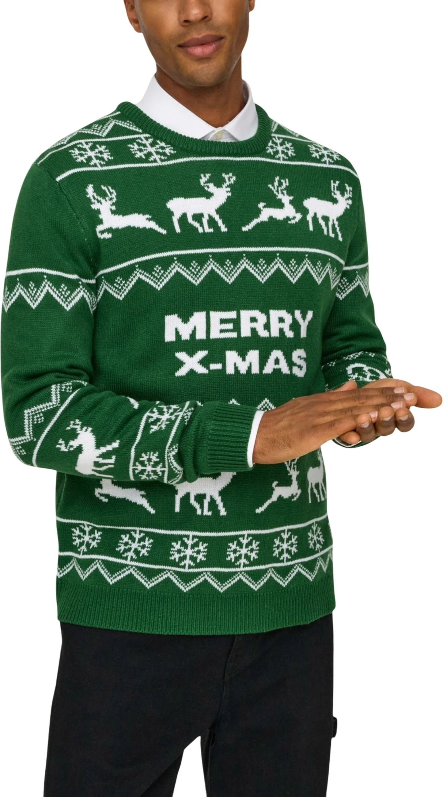 Xhemper për meshkuj Only & Sons ONSXMAS REG 5 ALLOVER CREW KNIT 22031171, i gjelbër [Madhësia: L]