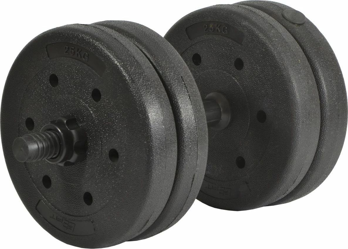 Hantel i rregullueshëm Eb Fit bituminoz 10 kg, set 4x2.5 kg + shufër 41 cm, i zi