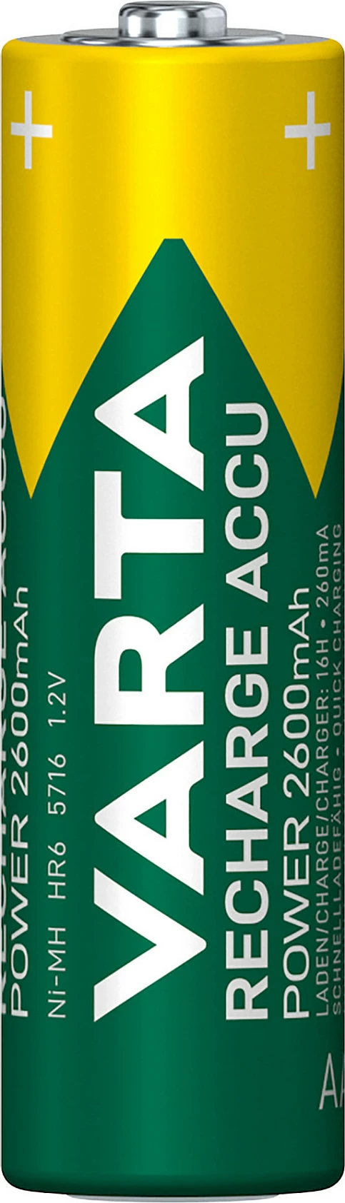 Bateri të rikarikueshme Varta Recharge Accu 05716, AA NiMH, 2600mAh, 1.2V, 4 copë, ari/jeshile