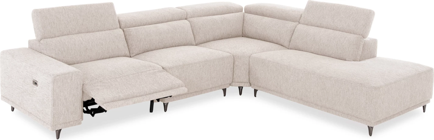 Kënd i djathtë divan 5 vende me recliner, material ecru, LUNARIS CD3316.02R, 307x267x94H