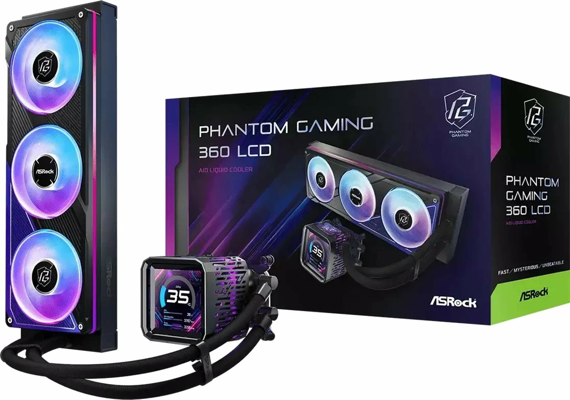 Ftohës uji AIO për CPU ASRock Phantom Gaming 360 LCD 360mm ARGB, 3x120mm (90-APGA36-BAAGA5), i zi