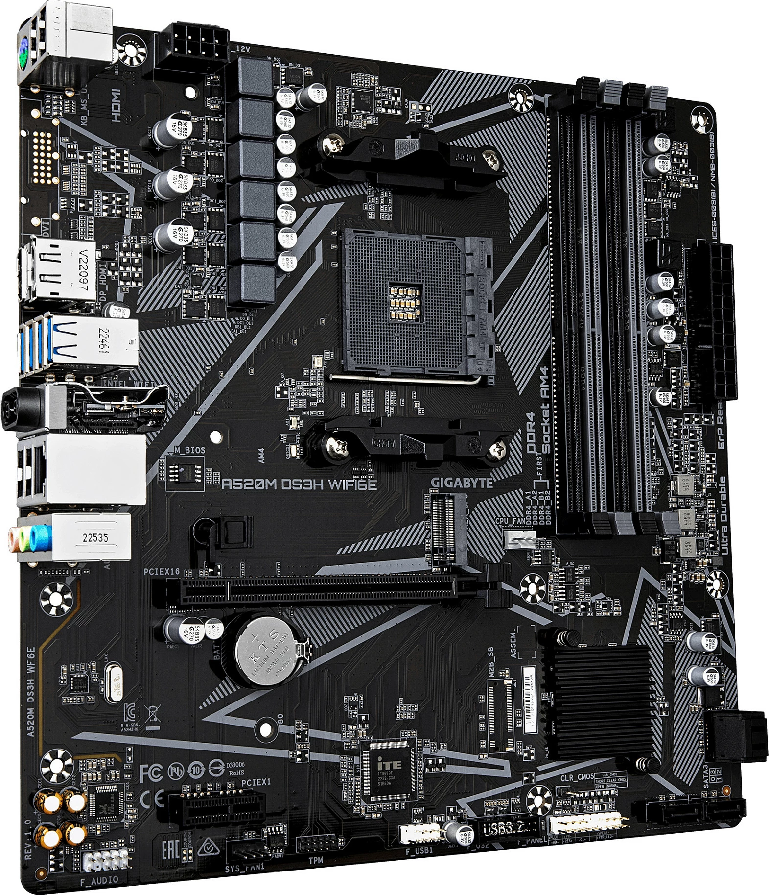Pllakë amë Gigabyte A520M DS3H WiFi6E, Socket AM4, micro ATX, DDR4, e zezë