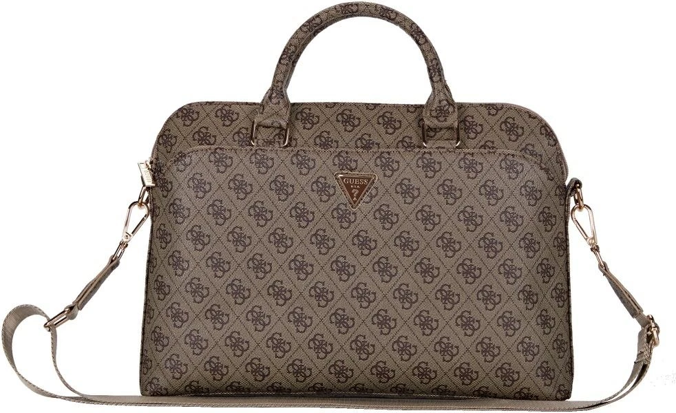 Çantë laptopi Guess 4G Zipper Pocket Triangle Logo, 15", Kafe